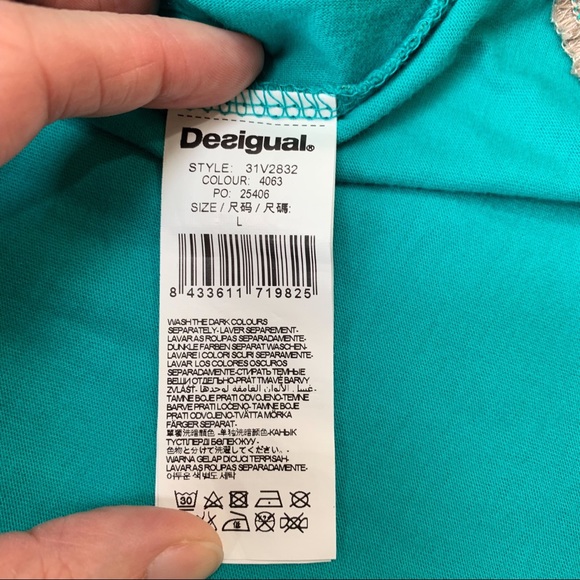 DESIGUAL turquoise knit embroidered dress, L. - Picture 6 of 8